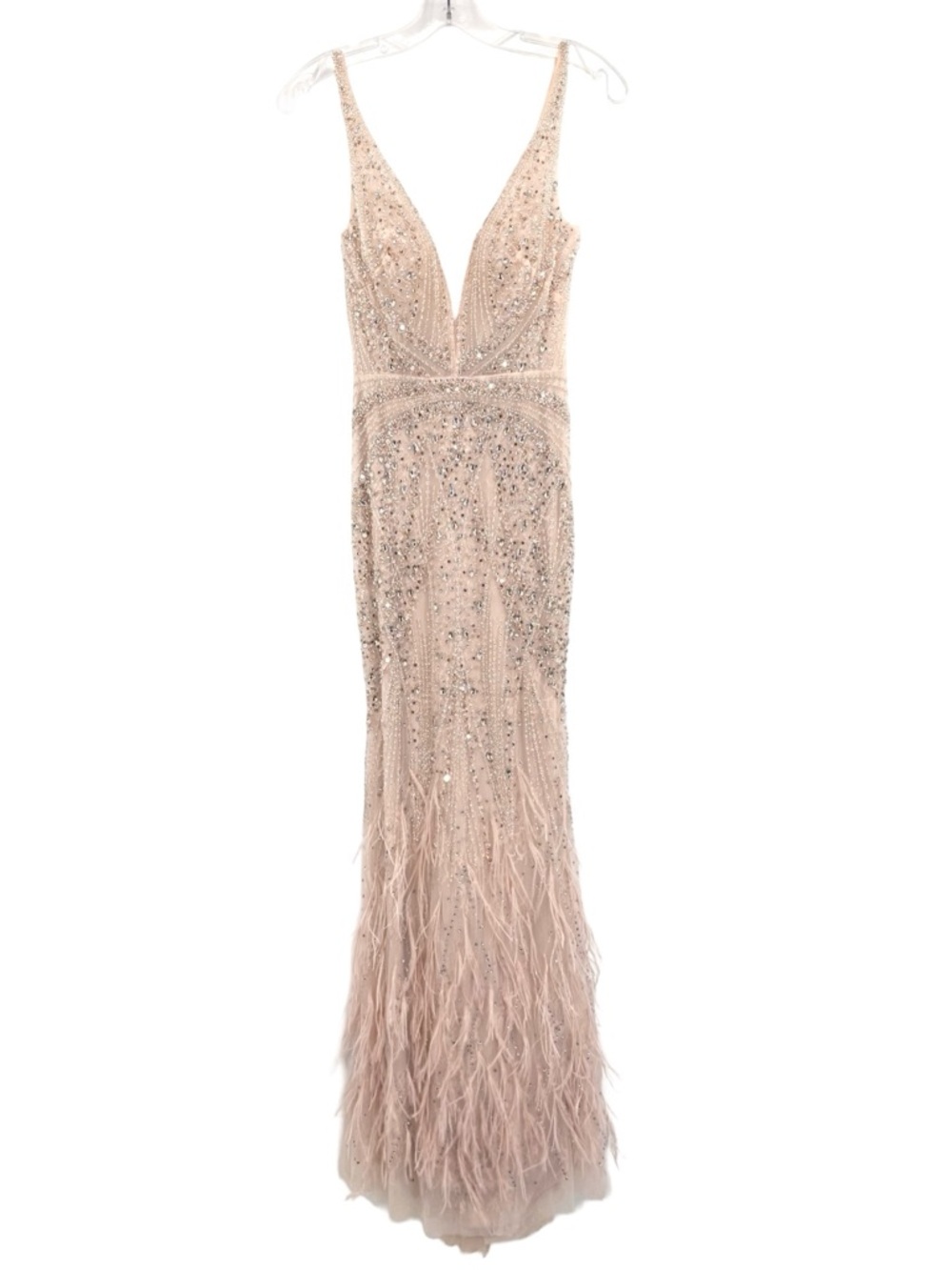 Mac Duggal Beaded Embellished Feather Gown in Blush Size 2 NWOT